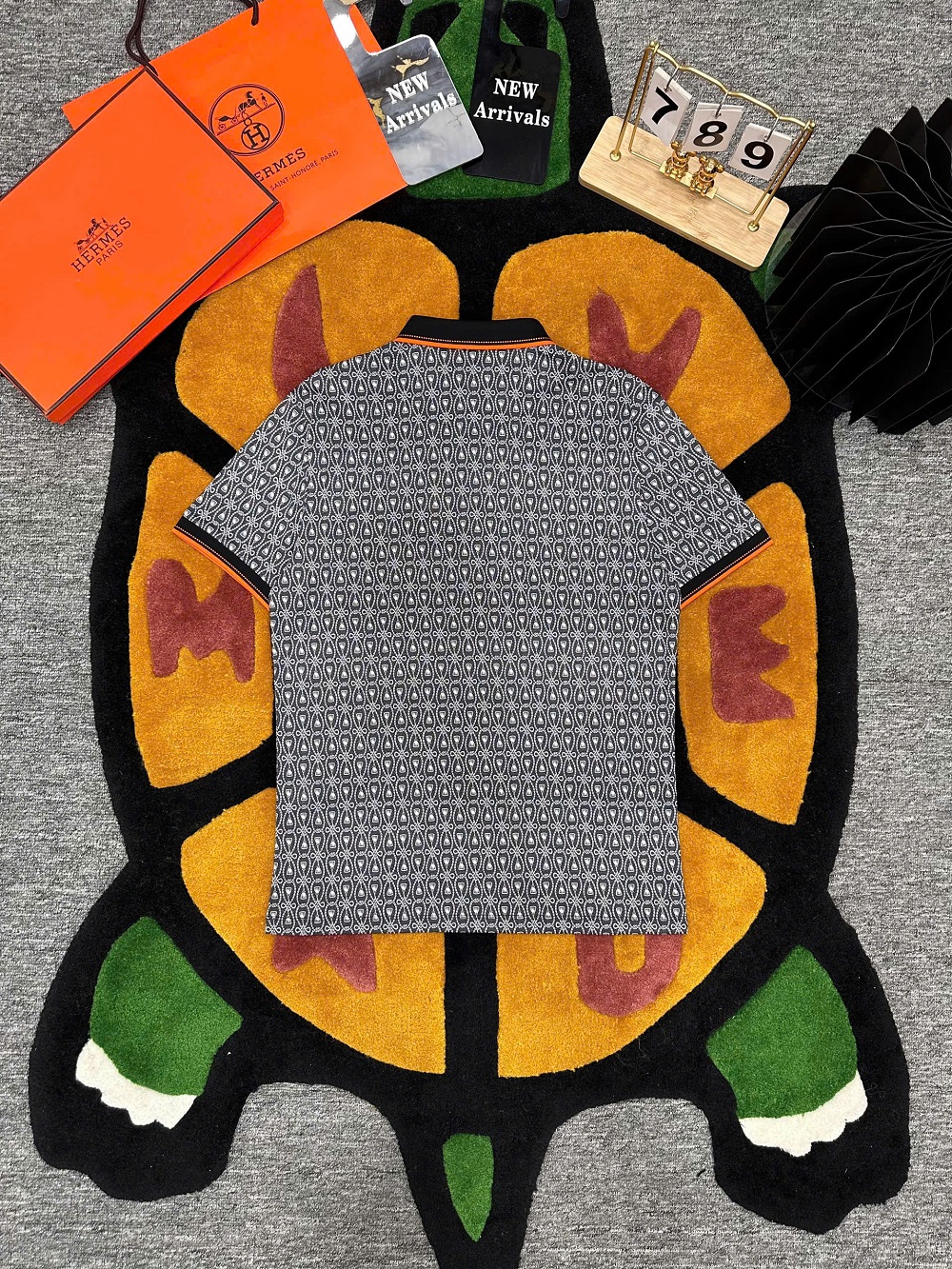 Áo polo Hermes HM họa tiết logo H thêu ngực kẻ viền Cam LA 1-1 on web MK